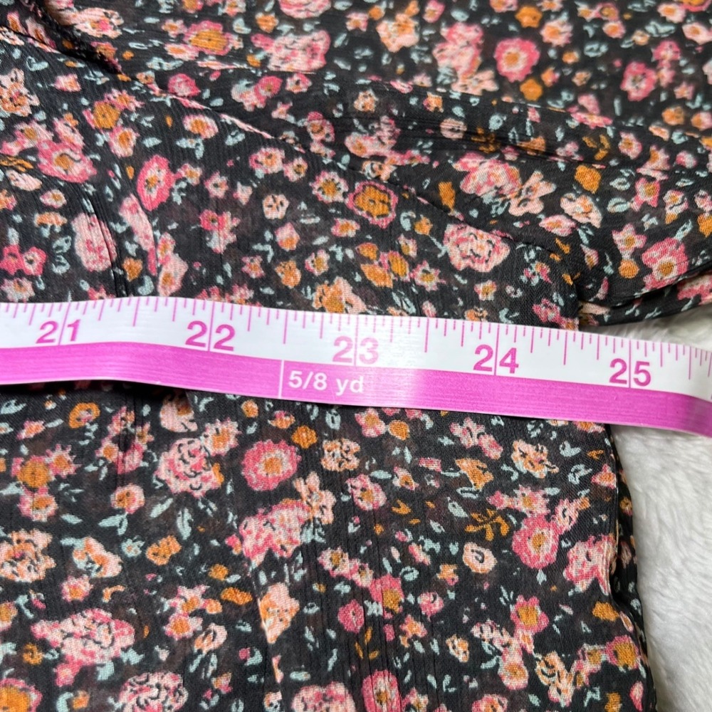 Ophelia Roe Womens Size XL Floral Chiffon Blouse Smocked High Neck Ruffle Career - Picture 9 of 14